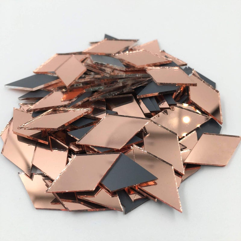 NUORUI NUO RUI 200pcs 1" x 1/2" Diamond Shape Mirror Mosaic Tiles Rose Gold Craft Mirrors - Image 3